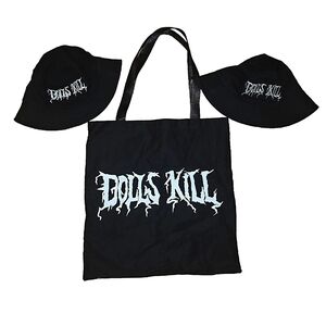 2 Dolls Kill Gothic Black & White Bucket Hats & Tote Bag Festival Rave Wear